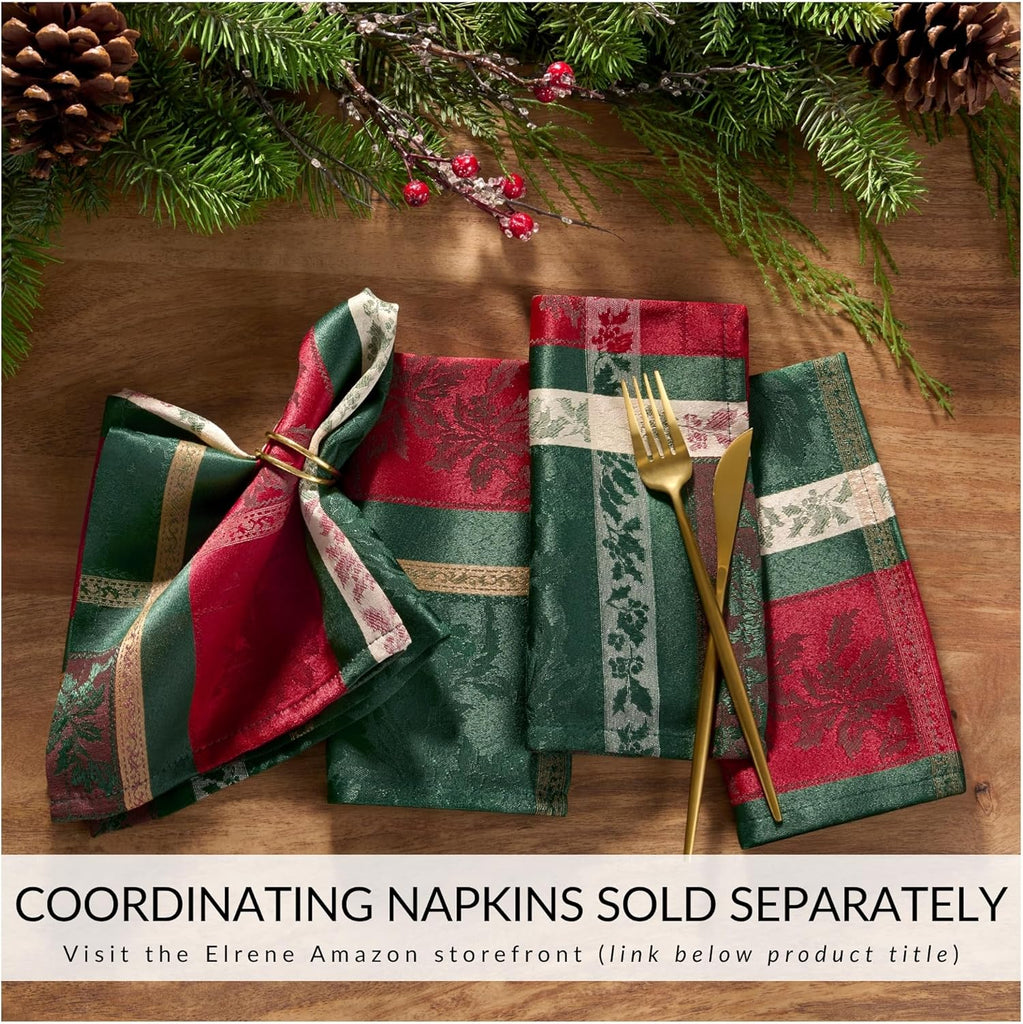 Home Fashions Merry & Festive Woven Jacquard Christmas Plaid Cotton Blend Holiday Tablecloth, 60"x10