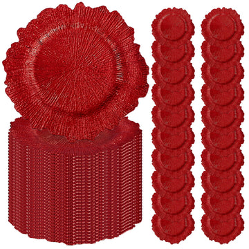 Red Charger Plates 13" Round Charger Plates Bulk Reef Chargers for Dinner Plate Decorative Red Chargers