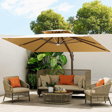 10 X 13 FT Cantilever Outdoor Patio Umbrella with LED Lights Large Heavy Duty 360° Rotation Double Top Offset