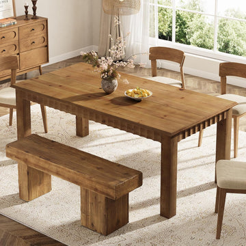 63-Inch Solid Wood Dining Table for 6, Farmhouse Kitchen Table with Heavy Duty Legs, Rectangular Wood Dinner Table