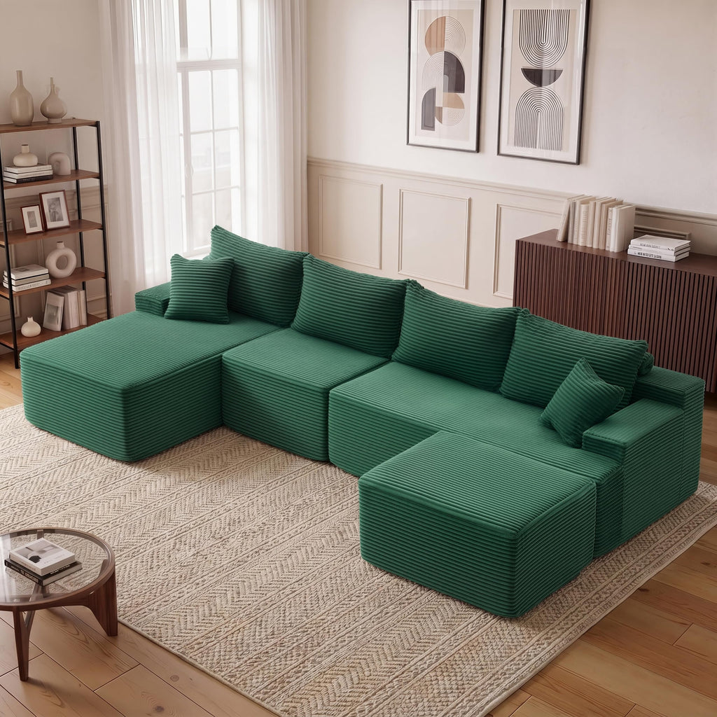118'' Boneless Couch, U Shaped Couches, Green