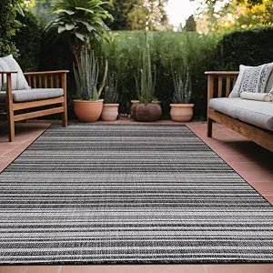 Stripe Outdoor Rug 5x7 Washable Outside Carpet Patio Porch Waterproof Easy Cleaning Non Shedding Area Rugs Dark Gray