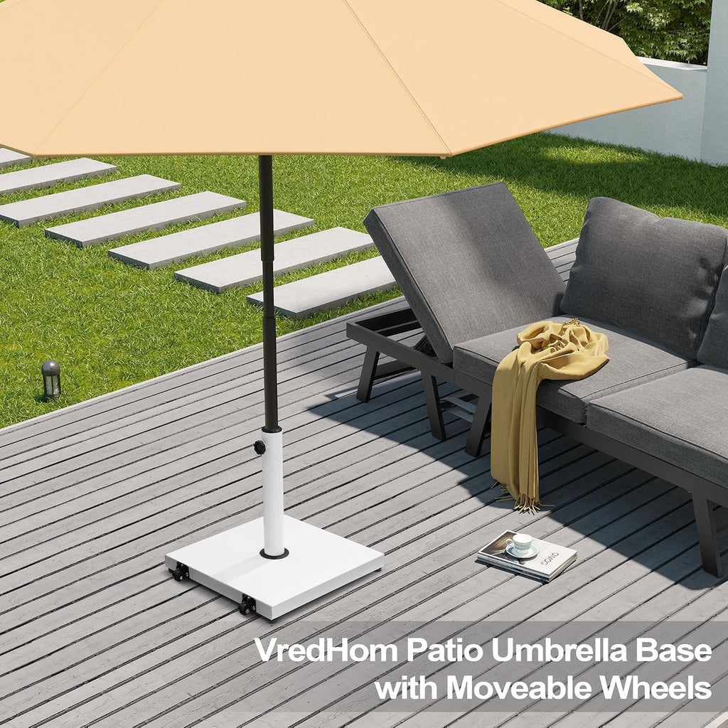 Patio Umbrella Base 43lbs Outdoor Umbrella Stand with Wheels, Heavy Duty Square Concrete Stand Market Umbrella, White