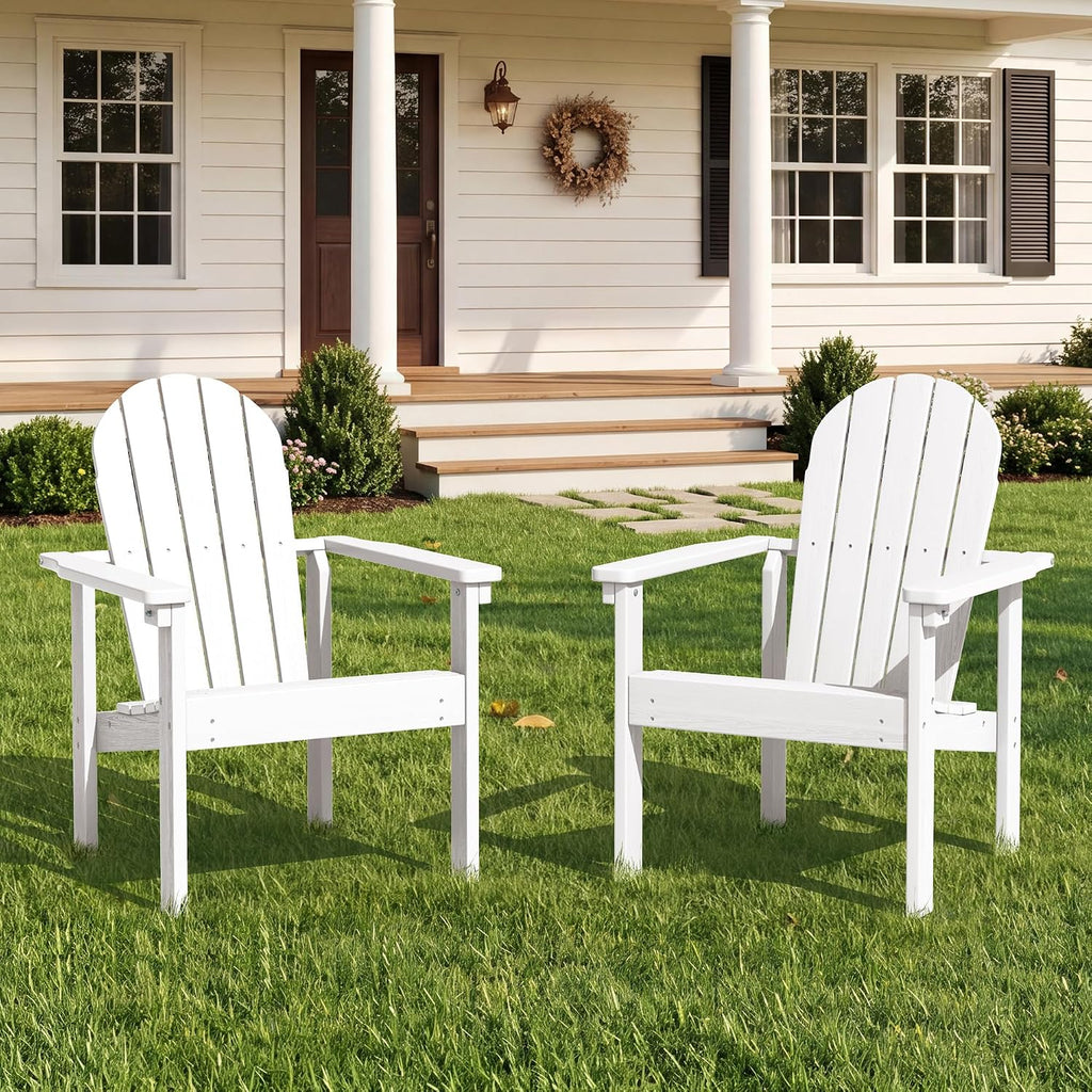HDPE Stackable Adirondack Chairs Set of 2,Space-Saving, White | Weather-resistant Adirondack chair resists fading and