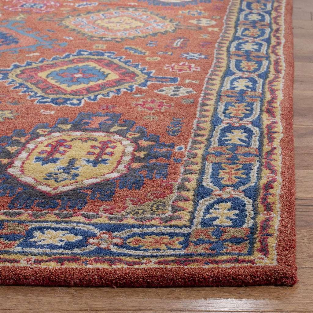 Heritage Area Rug - 10' x 14', Rust & Navy, Handmade Wool, Traditional Design