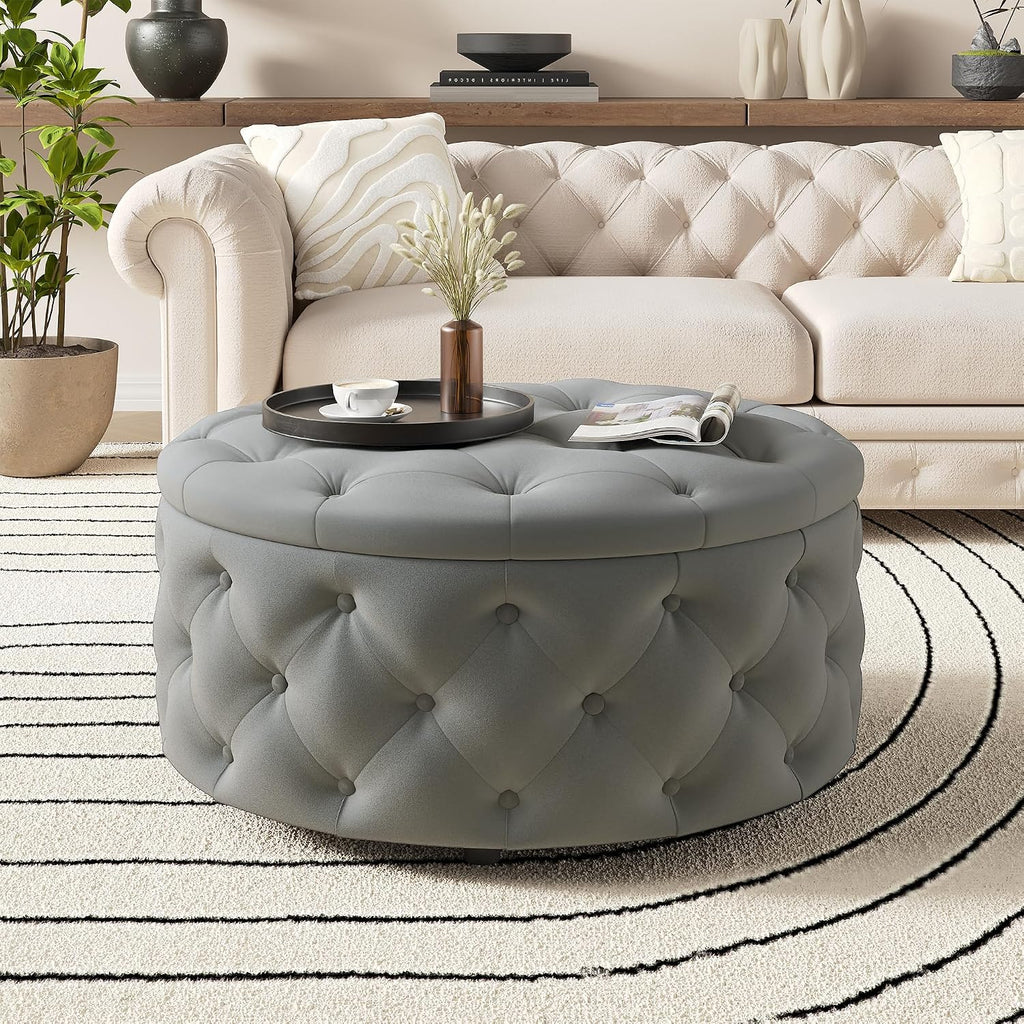30 Inch Round Ottoman with Storage Tray,Large Coffee Table