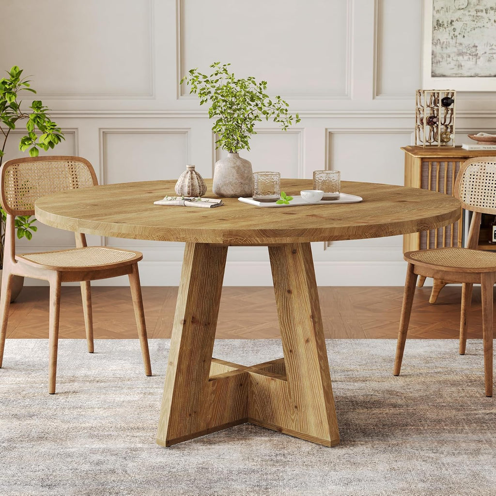 Solid Wood Round Dining Table, 47" Farmhouse Kitchen Table for 4-6, Wooden Circle Dinner Table for Dining Room