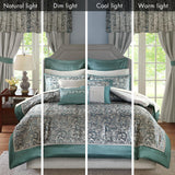 24 Piece Faux Silk Paisley Queen Comforter Set with Matching Curtains, Down Alternative Hypoallergenic