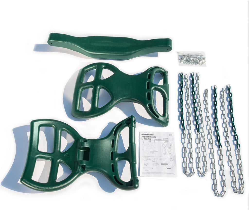 04-0037-G Dual Ride Glider Back-to-Back Tandem Swing, Green, Green Plastic Coated Chains, Multi-Child Swing