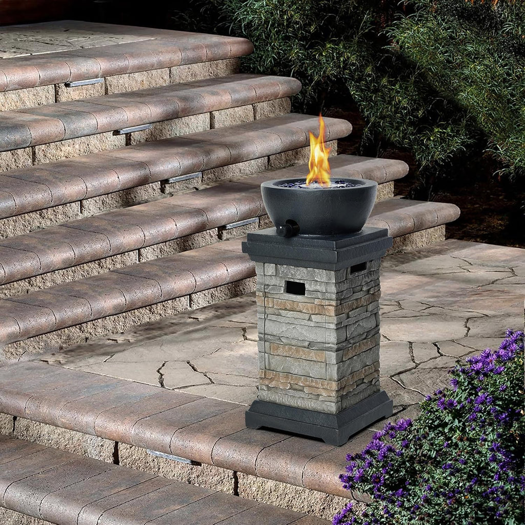 Propane Fire Pit Table 28 Inch 50,000BTU Rectangle Gas Fire Pit with Glass Wind Guard