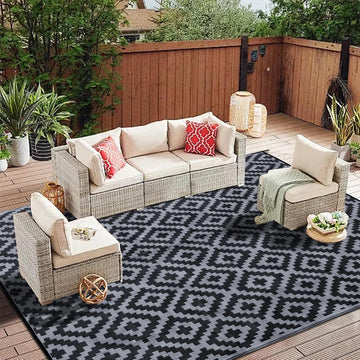 Waterproof Outdoor Rug 8x10 ft, Plastic Reversible Rug, Modern Area Rug, Large Floor Mat for Outdoors, RV, Patio