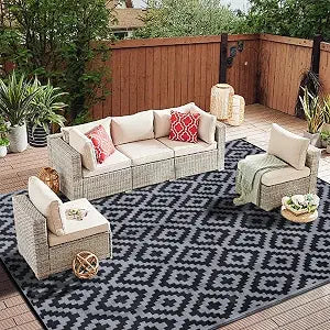 Waterproof Outdoor Rug 8x10 ft, Plastic Reversible Rug, Modern Area Rug, Large Floor Mat for Outdoors, RV, Patio