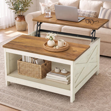 Lift Top Coffee Table, Square Farmhouse Coffee Table with Storage