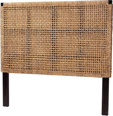 Seagrass and Dark Brown Mahogany Wood King Headboard