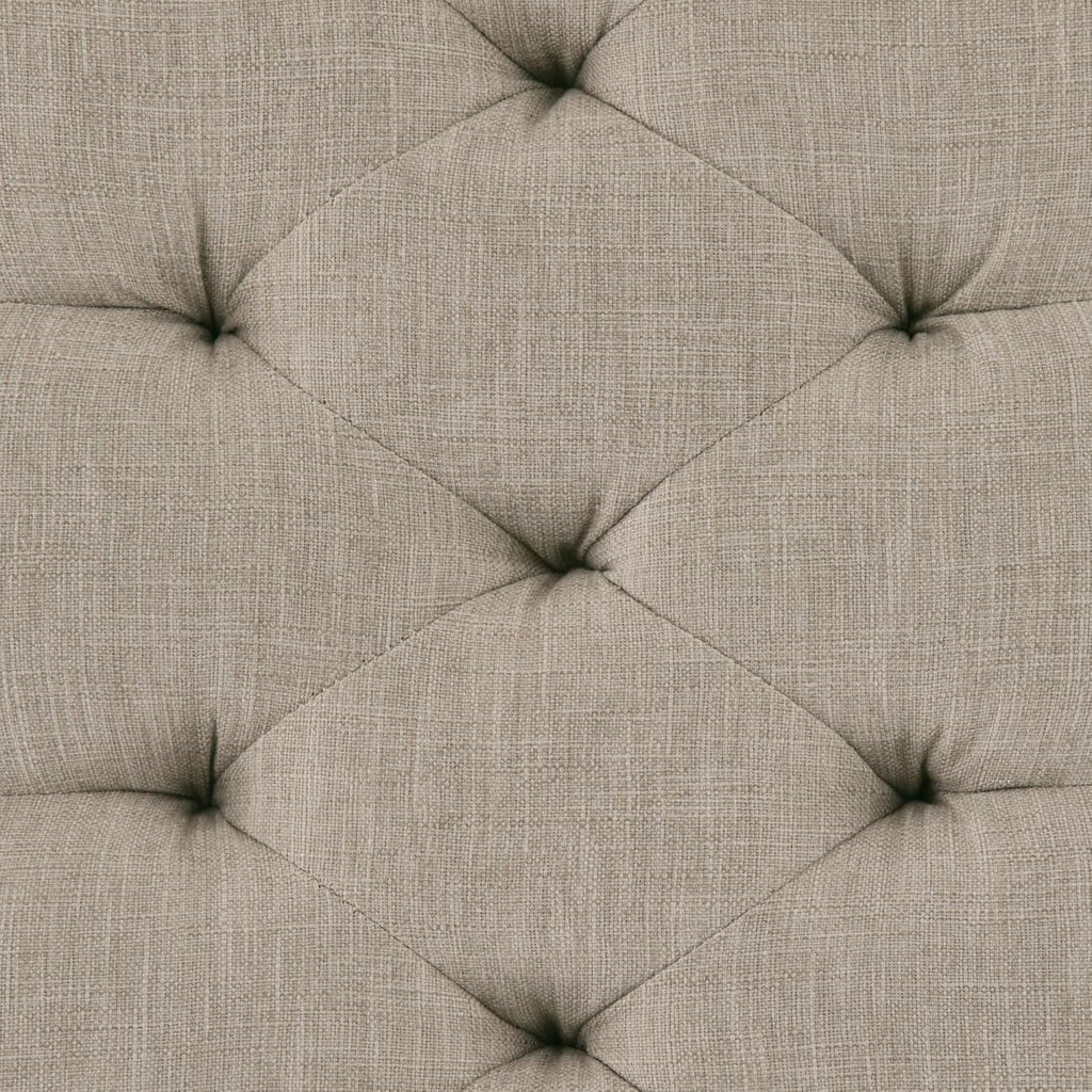 Waverly Tufted Ottoman Bench - 48 inch Wide Upholstered Linen Look Fabric Rectangle Footstool Ottoman in Wheat Beige