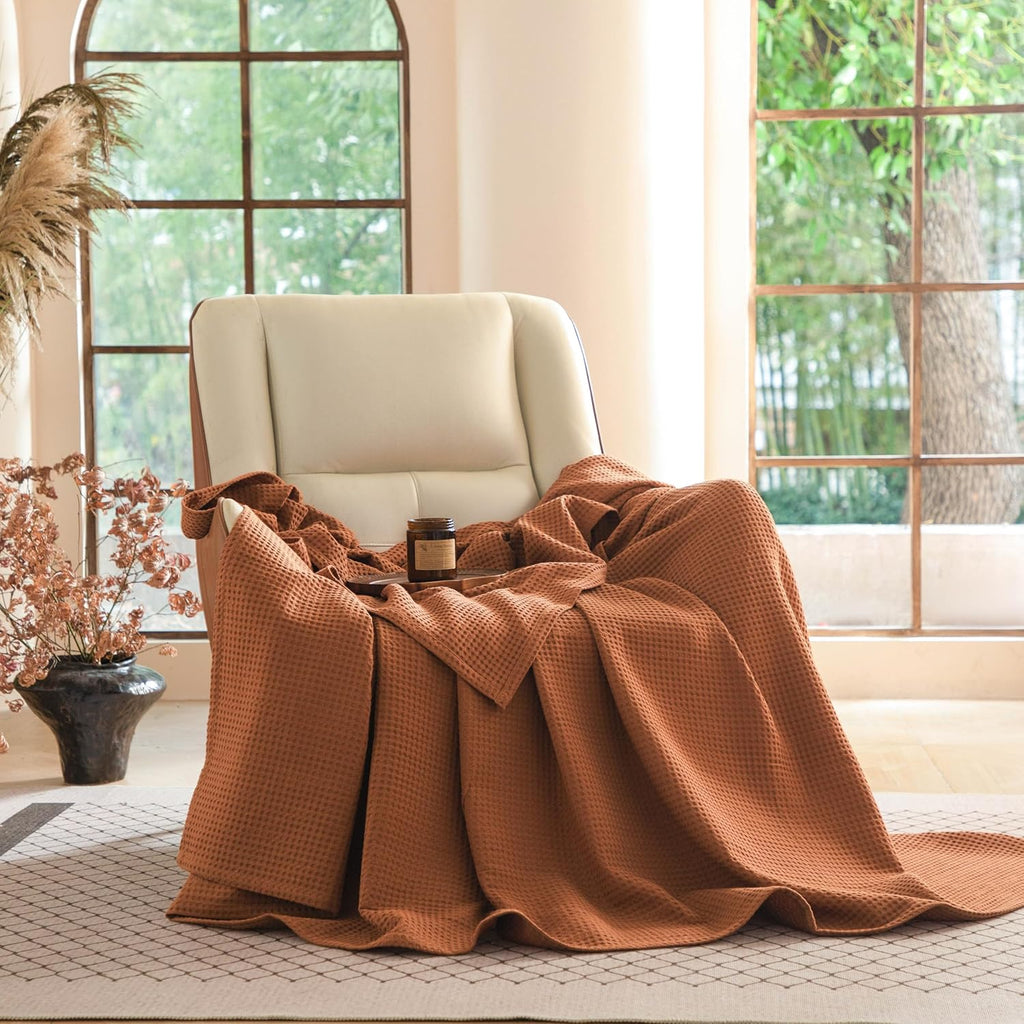 100% Cotton Waffle Weave Throw Blanket 40"x50", Soft Lightweight Breathable Cozy Washed, Layer Blanket, Farmhouse