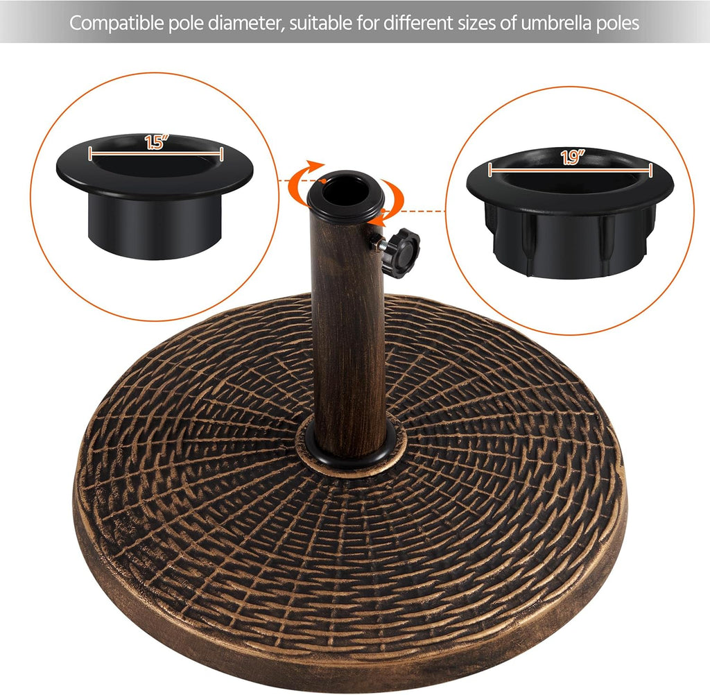 22 lbs Heavy Duty Outdoor Umbrella Base 18" Round Patio All-Weather Umbrella Stand Market Umbrella Base Bronze