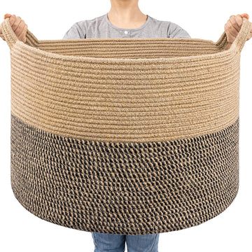 Large Wicker Basket for Blankets, Baby Toy Storage Basket, 85L | 21.7 x 21.7 x 13.8 In Baby Storage Basket , Blanket