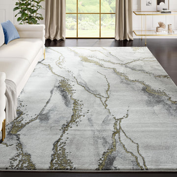 Contemporary Area Rug, Non-Shed Modern Rugs Marble Print Dining Room Rug (Grey