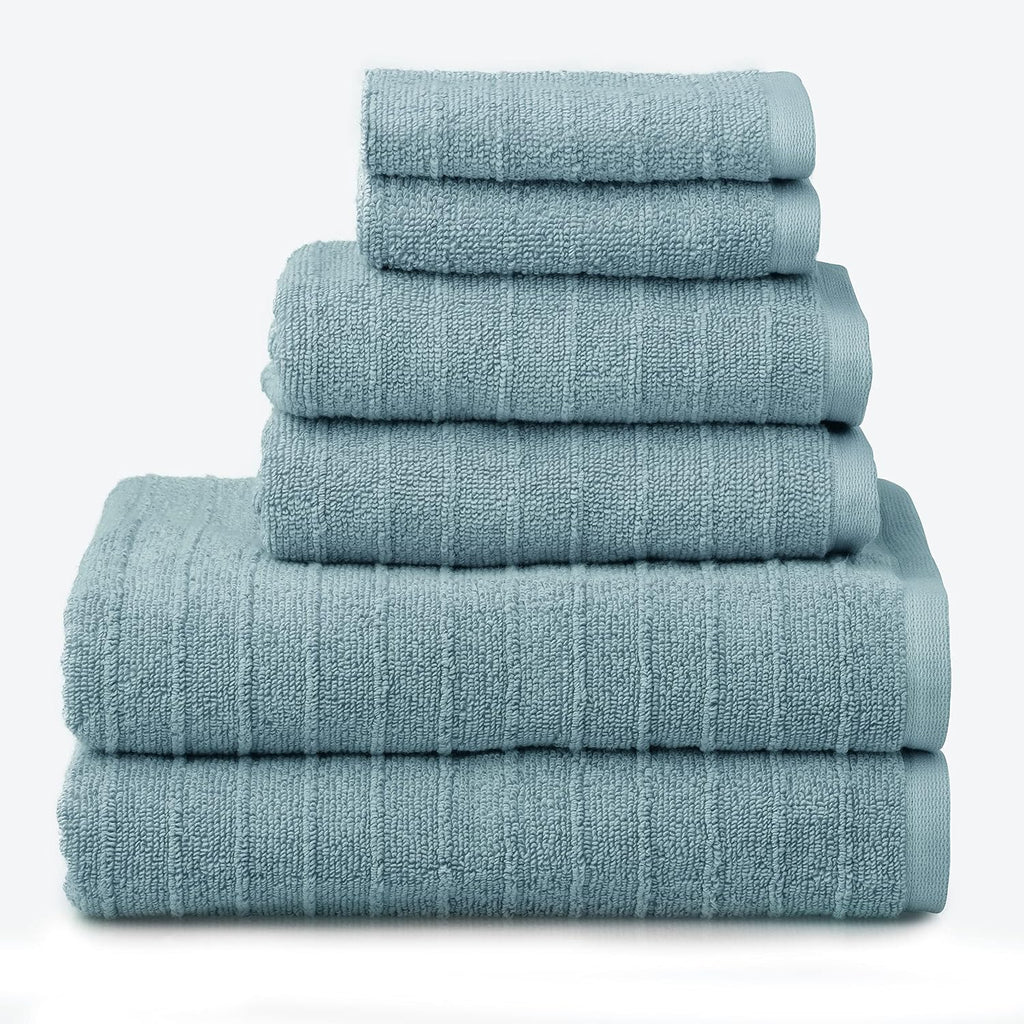 James 100% Cotton Towel Set of 6 - Textured Stripe Towels - 6 Piece Set of 2 Bath Towels, 2 Hand Towels, 2