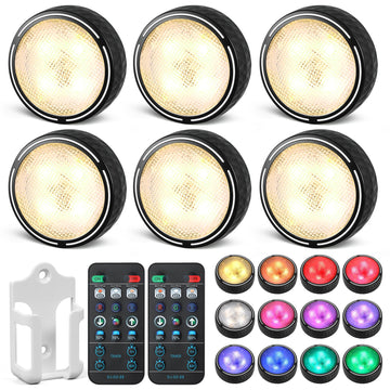 Puck Lights with Remote, 3 White Tones + 13 RGB Colors, 6 Pack-Black