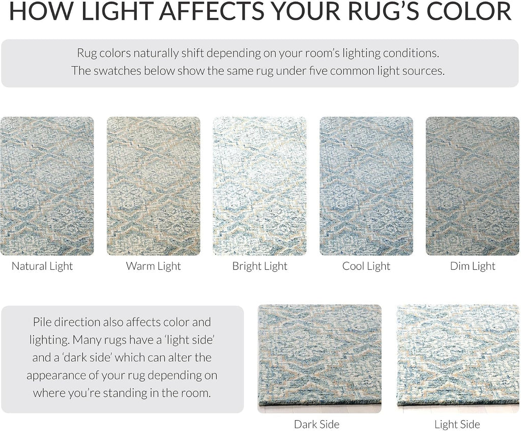 Abstract Collection Area Rug - 10' x 14', Blue & Grey, Handmade Wool, Ideal for High Traffic Areas in Living Room