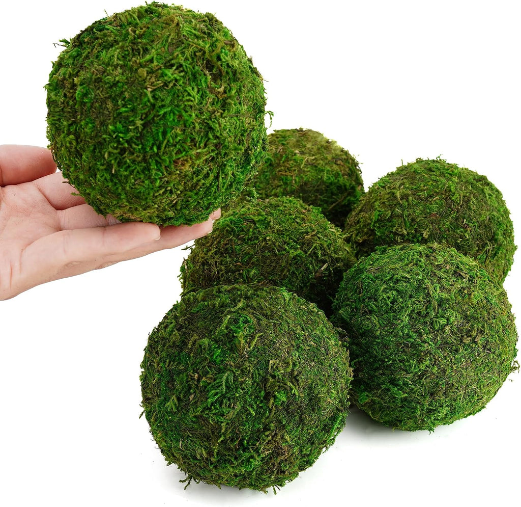 Decorative Moss Balls Set - Fake Moss Balls for Bowl Fillers, Centerpiece Decor, Home Decor, Vase Filler, Wedding - Set of 6
