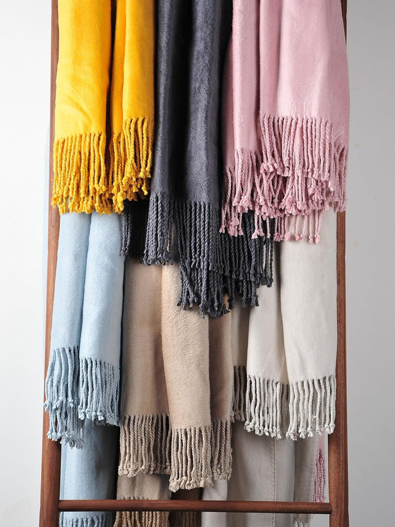 Fringed Mulberry Silk Throw Blanket