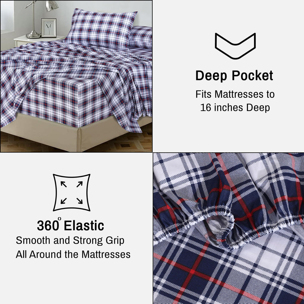 100% Cotton Split King Sheets, Percale Sheet Set, Prussian