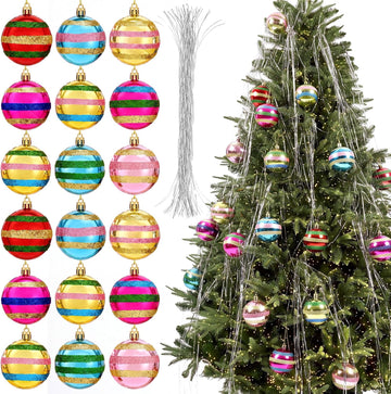 Vintage Christmas Tree Ornaments Set, 2.4'' Retro Striped Ball