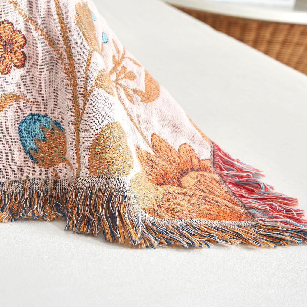 Boho Throw Blanket for Bed 90"x98", 100% Cotton Blanket for Couch Sofa