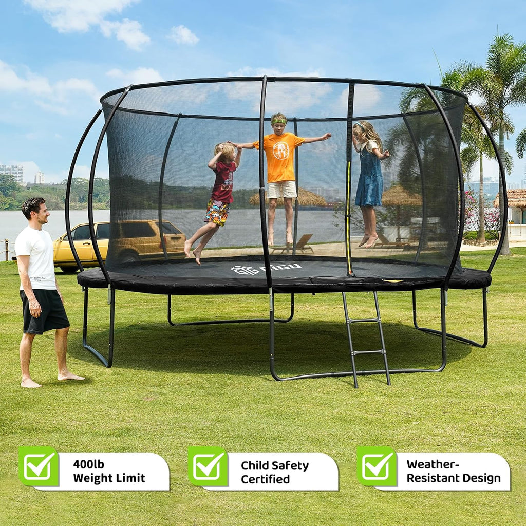 10FT 12FT 14FT 15FT 16FT Recreational Trampolines with Enclosure Net and Ladder and Anti-Rust Coating, ASTM Approved