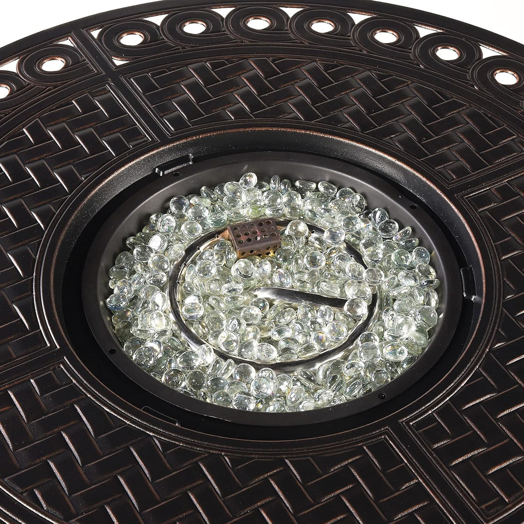 Round 34 in. x 34 in. Aluminum Propane Fire Pit Table with Glass Beads, Two Covers, Lid, 37,000 BTUs in Copper Finish