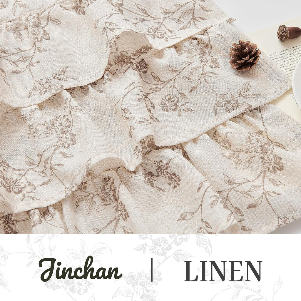 Ruffled Floral Valance Curtain Shabbychic Linen Window Valance 18 Inch Farmhouse Rustic Window Treatment for Kitchen