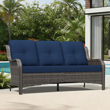 Outdoor Patio Couch, 3 Seater Outdoor Wicker Sofa with High Back, Deep Seating, Wide Armrest, Thickened Cushions
