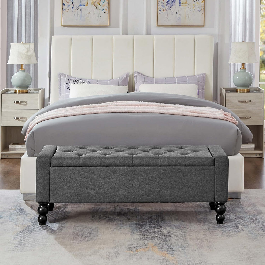 50" W Storage Ottoman Bench with Safety Hinge, Load up to 660 lb Ottoman with Storage, Upholstered Tufted Entryway