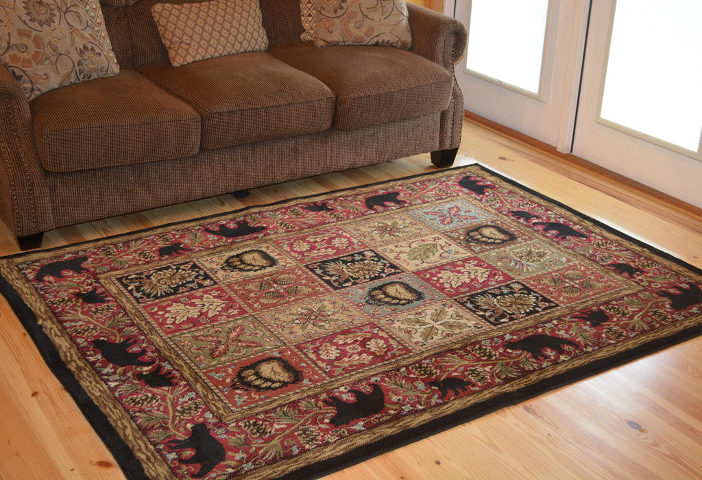 Rustic Lodge Persian Black Area Rug, 2' 7