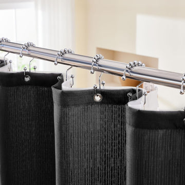 3 in 1 Shower Curtain Set, Black Shower Curtain and Liner Set with 12 Double Sided Shower Curtain Hooks, Cloth Shower
