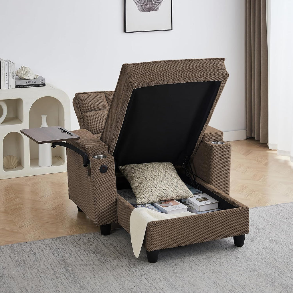 41.7" Chaise Lounge Sleeper Chair Bed, Convertible Recliner Sofa with 6 Level Adjustable Backrest, USB Charging, Cup