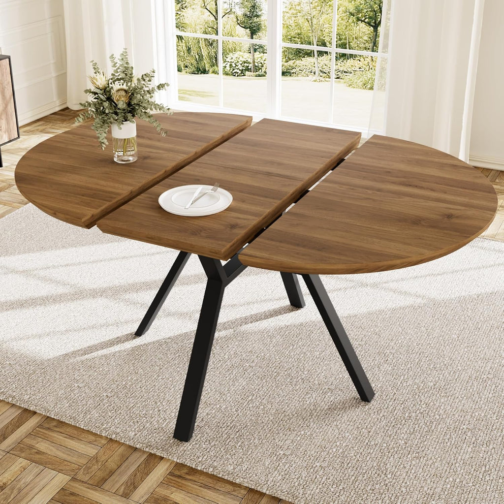 43.2"-59.1" Extendable Round Dining Table for 4-6 People, Modern Kitchen Oval Dining Table with Flexible Leaves Space