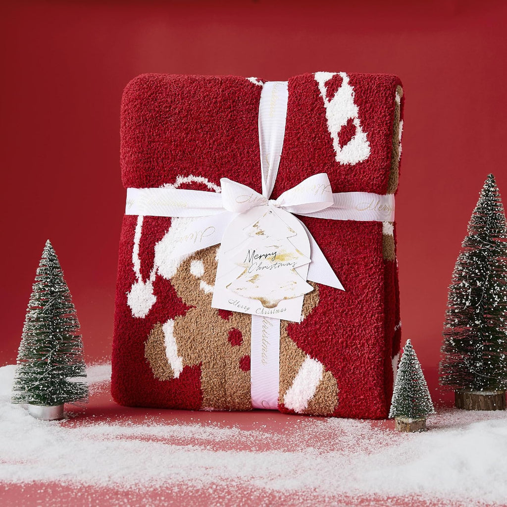 Christmas Throw Blanket Gingerbread Man Reversible Super Soft Knitted Blankets Couch Bed Sofa Microfiber Warm Cozy