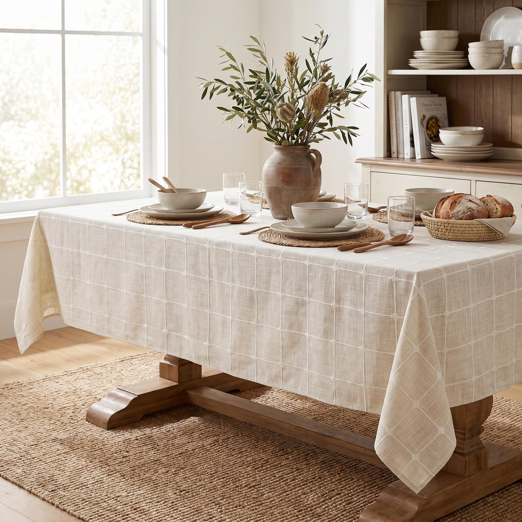Rustic Plaid Table Cloth, Light Coffee, 60×84 Inch Rectangular