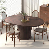 47.2" - 63" Extendable Dining Room Table for 4 - 8, Round‑to‑Oval Expandable Wood Table with Dust‑Proof 2‑Tier
