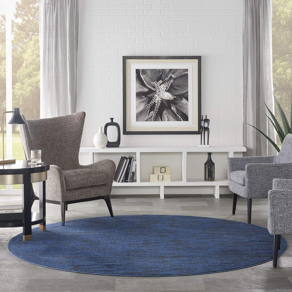 Home Essentials Midnight Blue 8' x Round Area Rug - Easy Clean, Non Shedding, Bed Room, Living Room, Dining Room