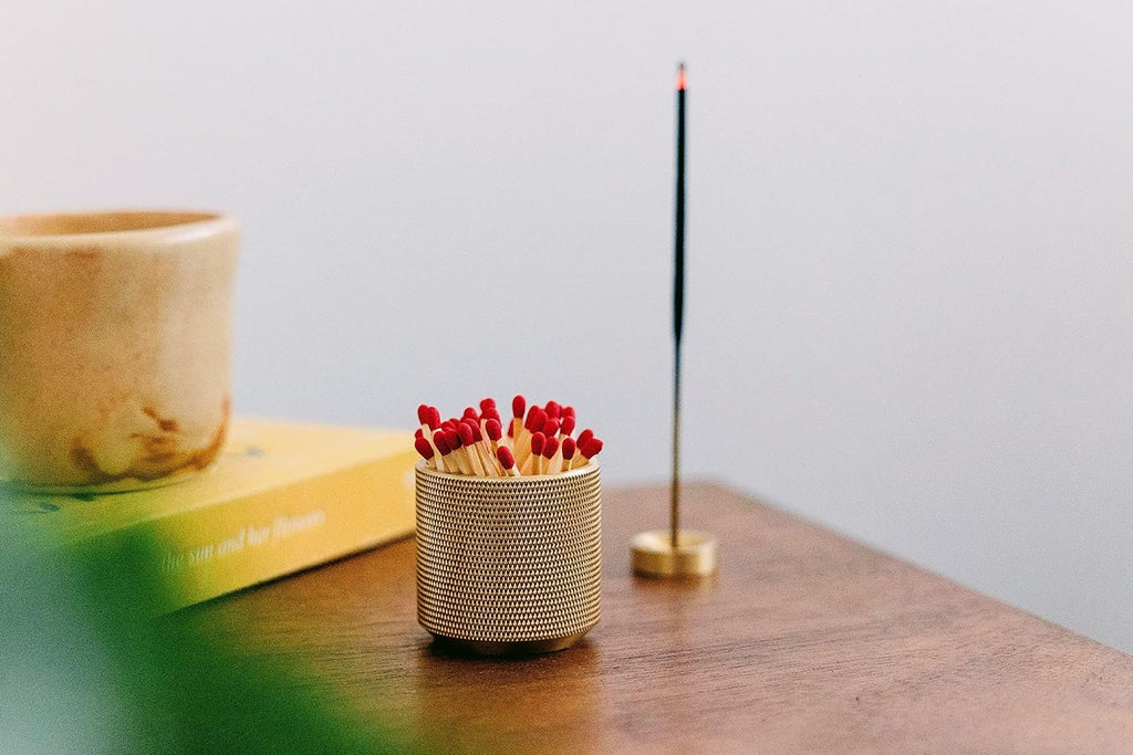 Match Holder with Striker - with Bonus Incense Holder - 100% Solid Brass Match Striker and Holder - A Modern Décor