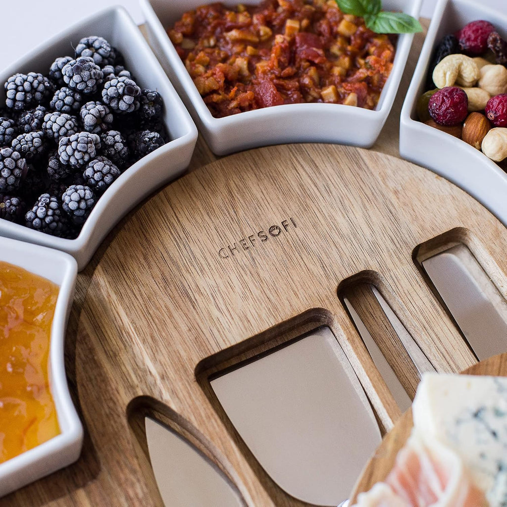 Charcuterie Board Set and Cheese Serving Platter - Made from Acacia Wood - US Patented 13 inch Cheese Board and Knife