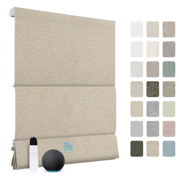 Motorized Roman Blinds with Remote, Cordless Smart Blackout & Light Filtering Fabric Roman Shades for Indoor