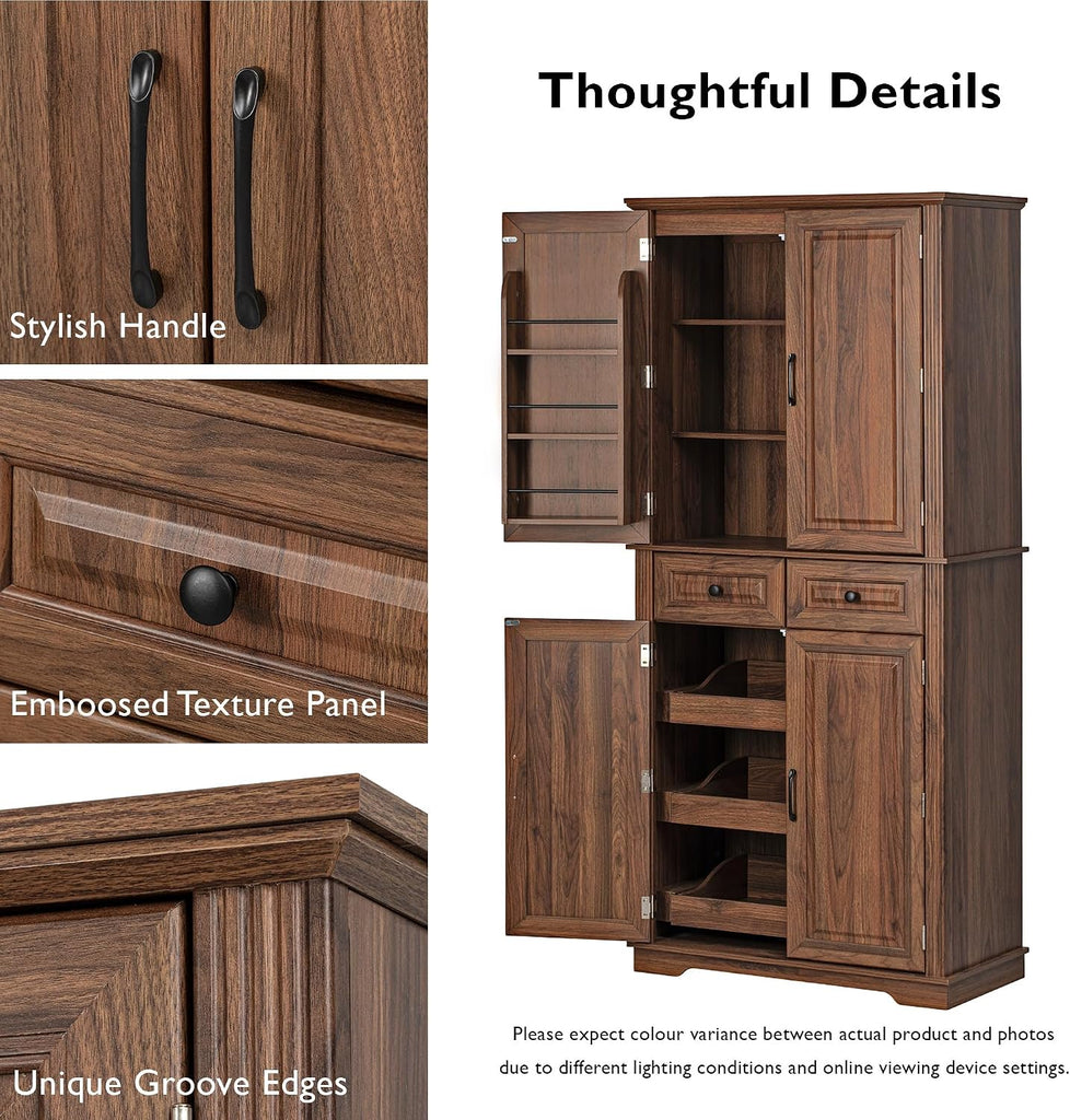 71" Farmhouse Pantry Cabinet with Pull Out Shelves & Drawers