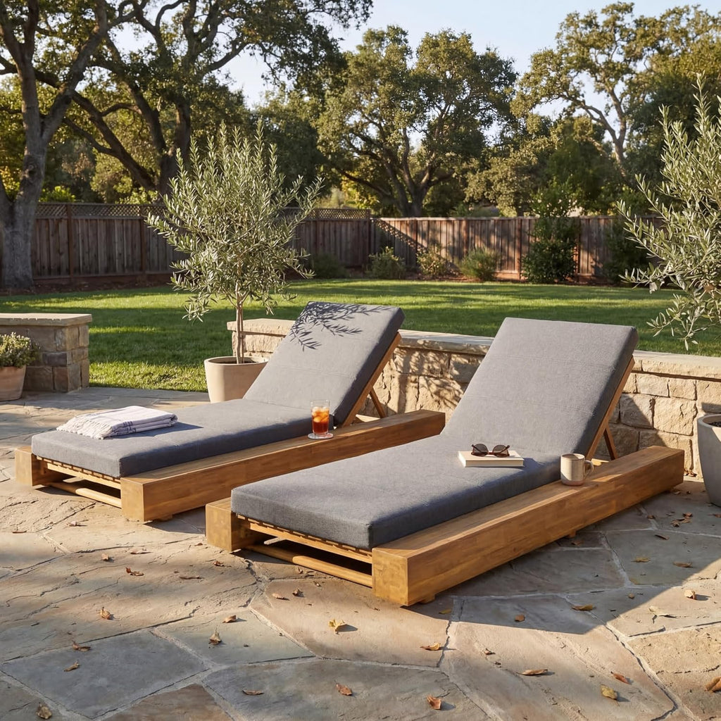 Tory Acacia Wood Chaise Lounge Chair Outdoor Set of 2, Poolside Sun Lounger Recliner, Patio Outdoor Chaise Lounge
