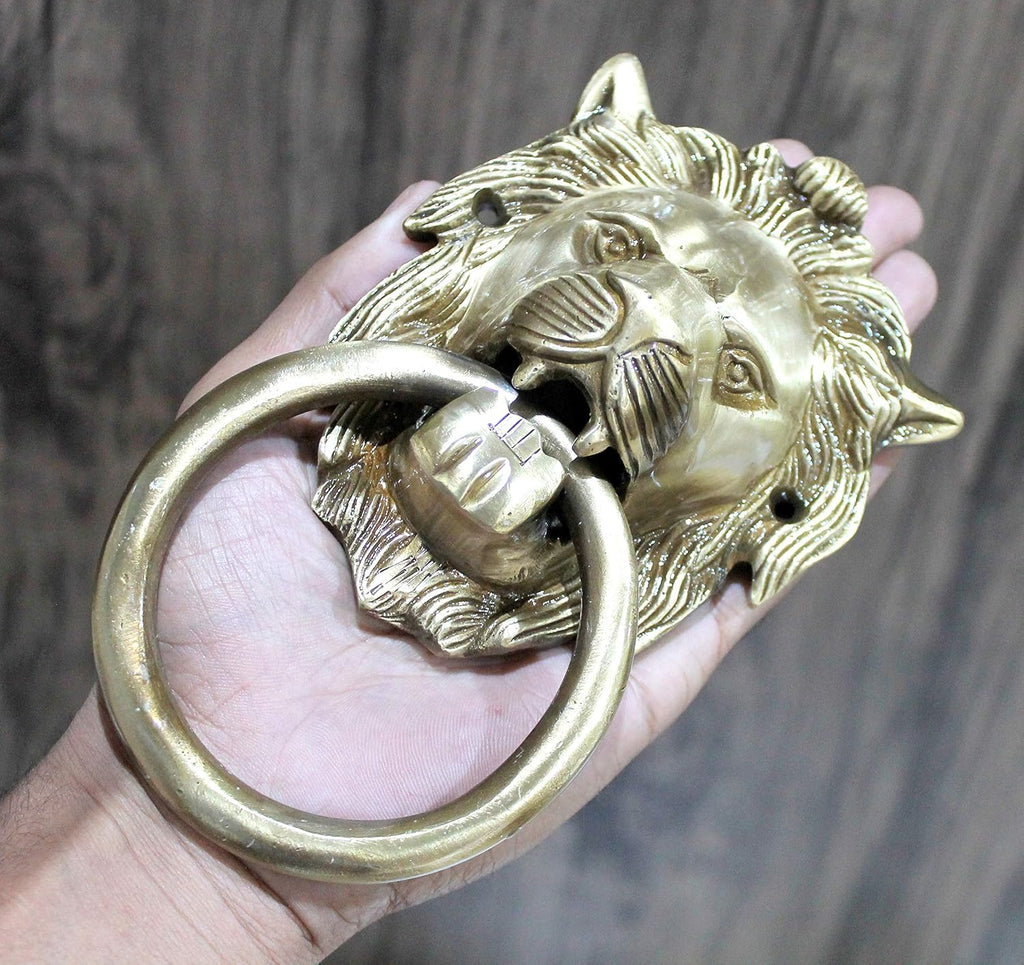 6.75" Inches Brass Lion Face Door Knocker - Door Decor | Home Decor
